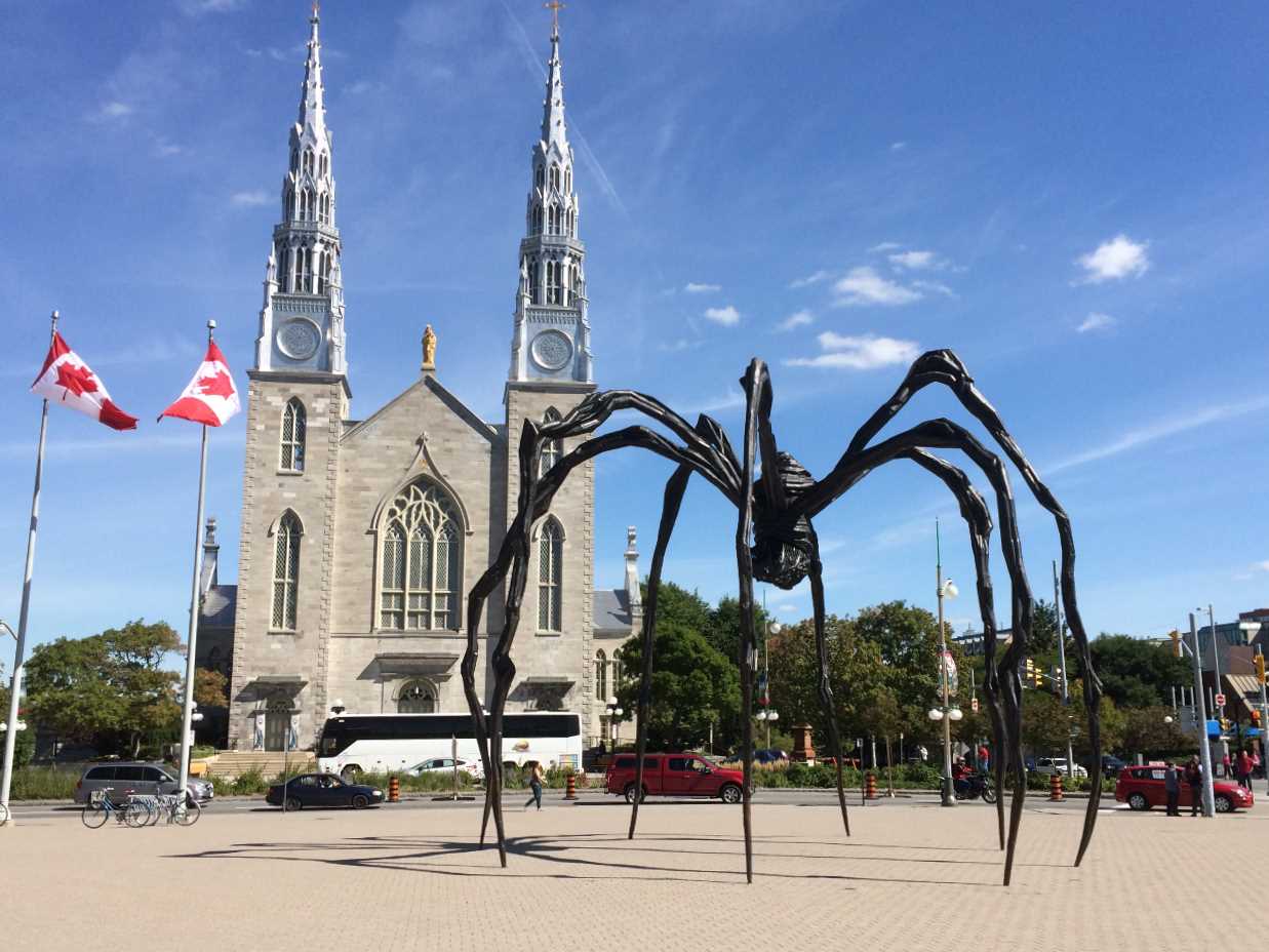 Ottawa-Cathedral-and-Spider-scupture
